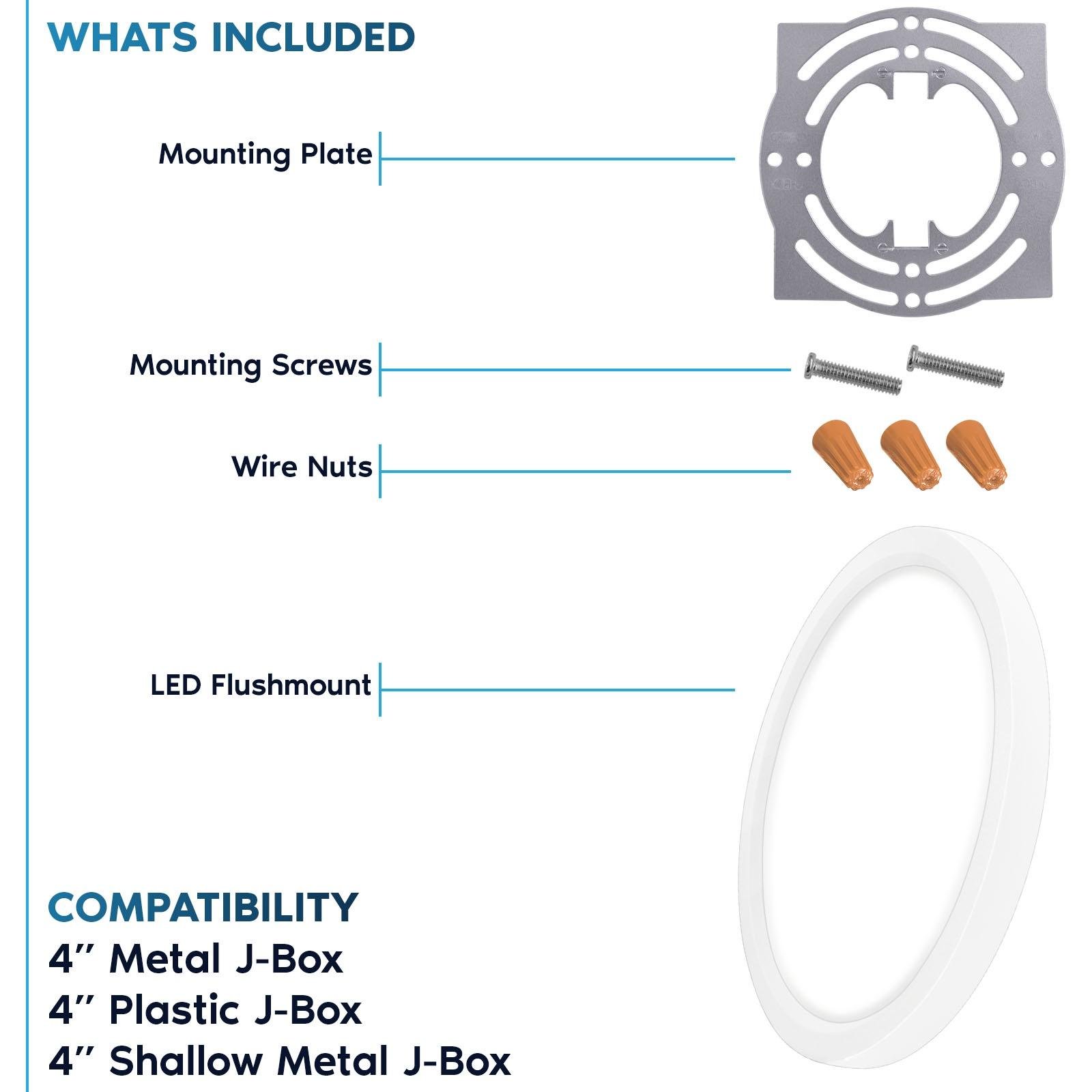 Luxrite 5 Inch LED Flush Mount Ceiling Light, 10W 600LM, 5CCT Selectable 2700K-5000K, Dimmable, Wet Rated, ETL 4-Pack