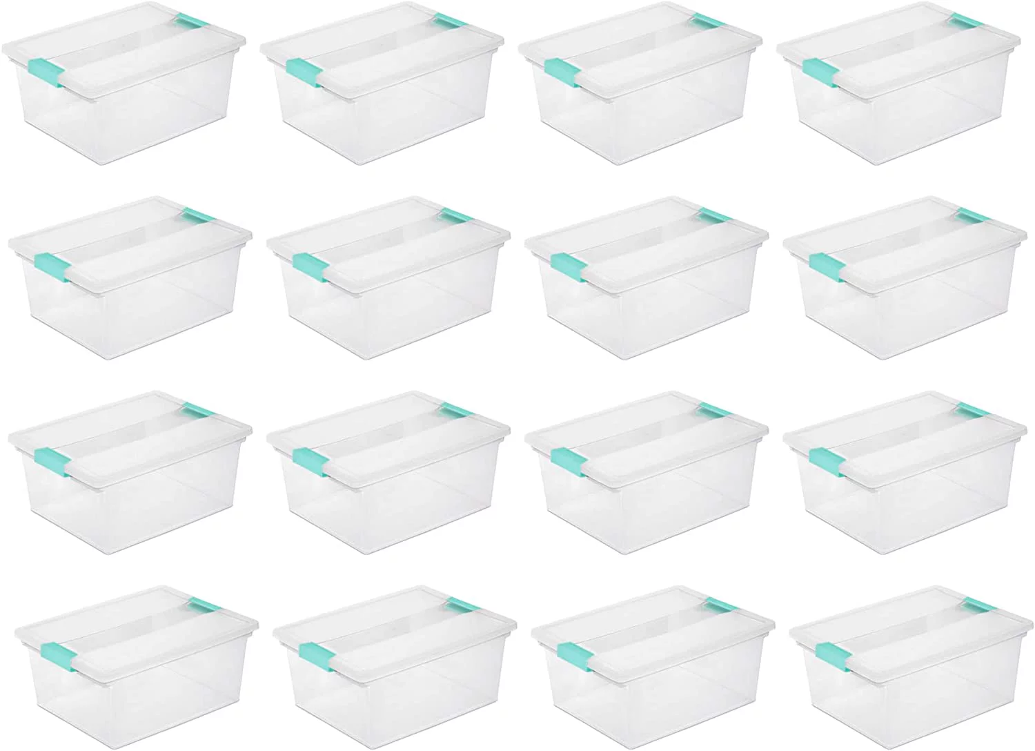 Deep Clip Box, Stackable Small Storage Bin with Latching Lid, Plastic Container to Organize Paper, Office, Home, Clear Base and Lid, 16-Pack