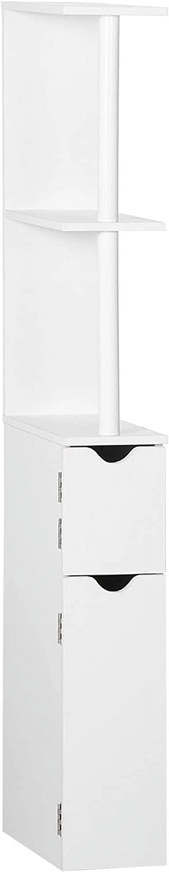 Tall Bathroom Storage Cabinet, Freestanding Linen Tower With 2 Open Shelves And 2 Door Cabinets, White