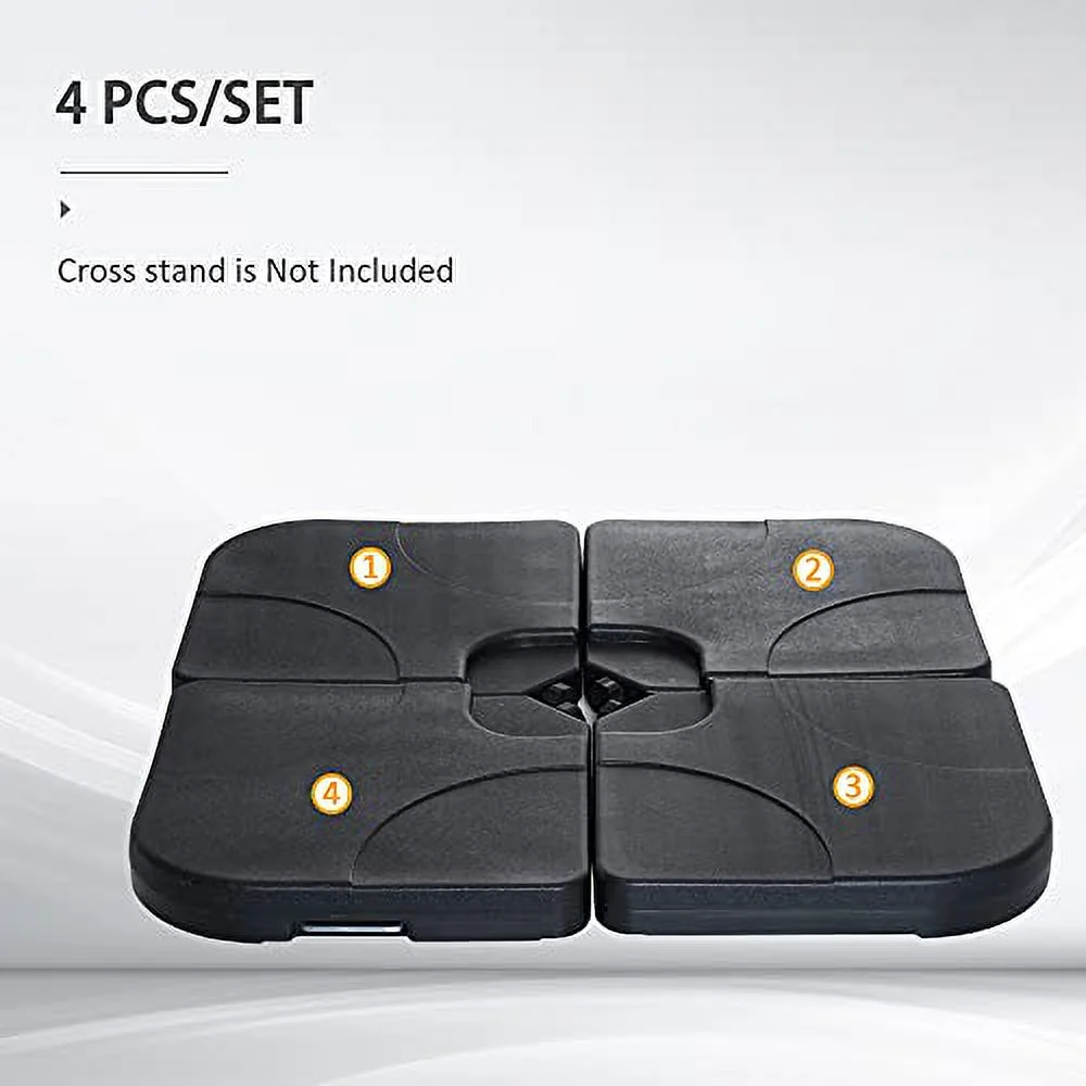 Outsunny 4 Piece Cantilever Patio Umbrella Base Weight Set, Outdoor Offset Umbrella Stand Weight, 195 lb Capacity Sand or 60 Liter Capacity Water, Black