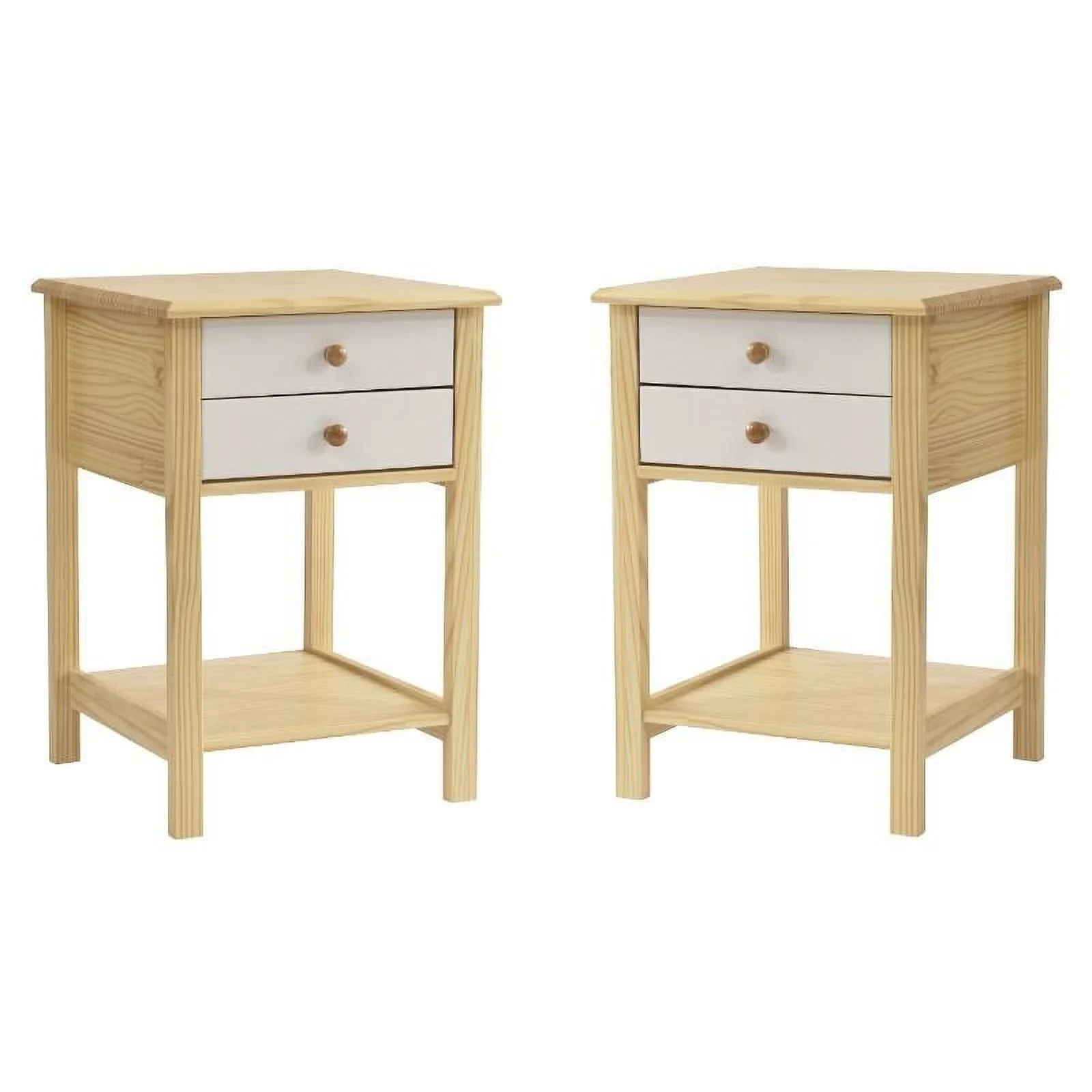 Home Square Solid Pine Wood 2 Drawer Nightstand in White & Natural - Set of 2