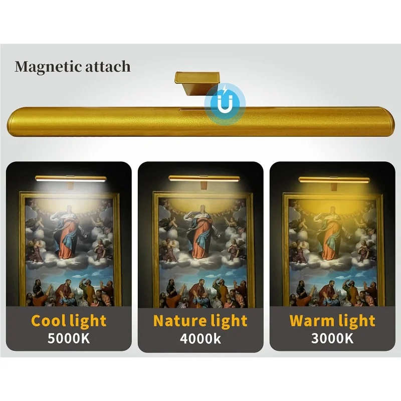 Rechargeable Picture Light with Remote,Wireless Battery Painting Light with 3 Lighting Colors,Art Light Display Lamp with Dimmable Timer, Full Metal Picture Light for Picture Gallery Dart