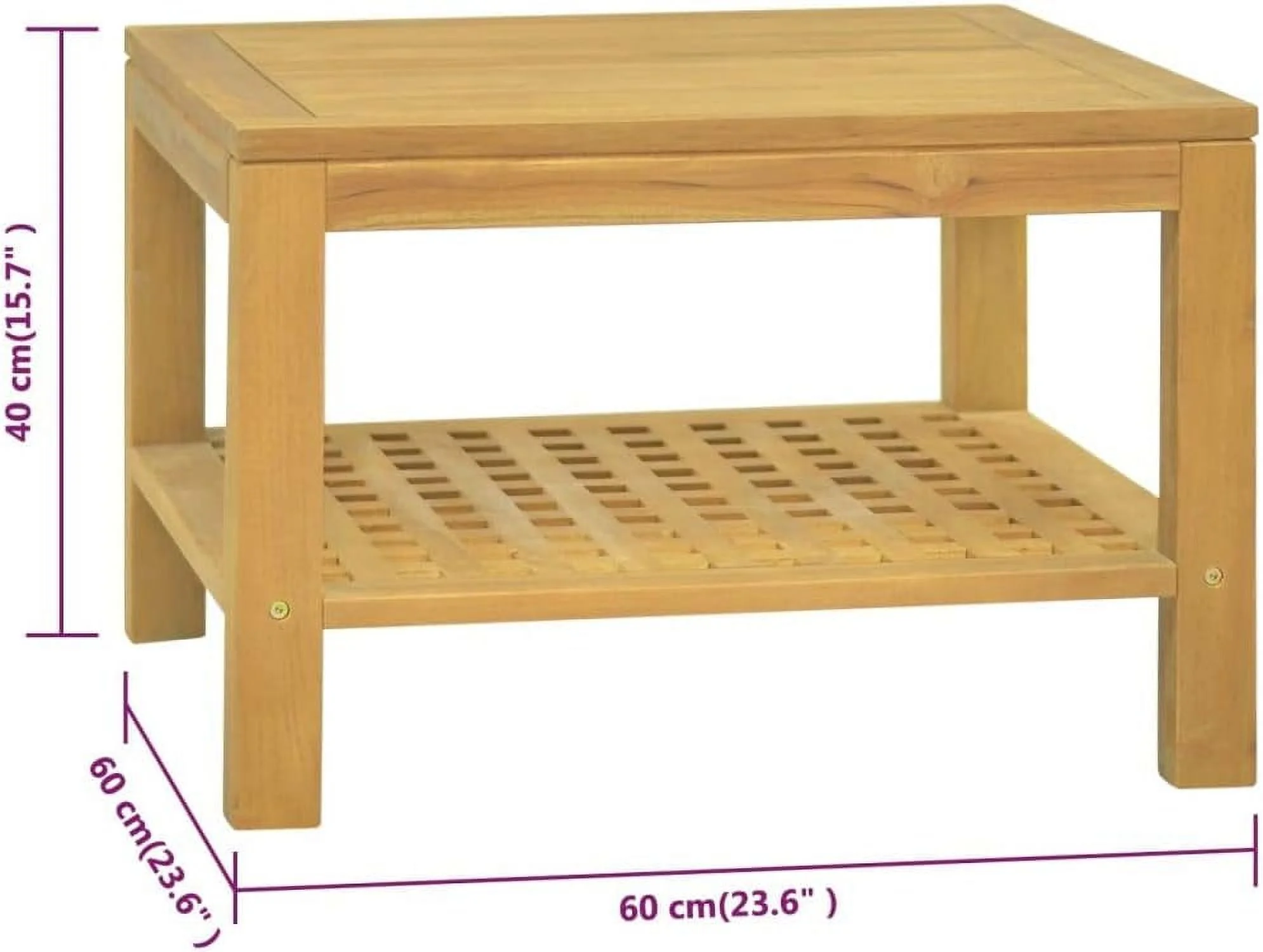 CGFHYP Solid Teak Wood Coffee Table - 23.6"x23.6"x15.7" - Sturdy Frame - Ample  - Unique Square Cut-Out Design - Stylish
