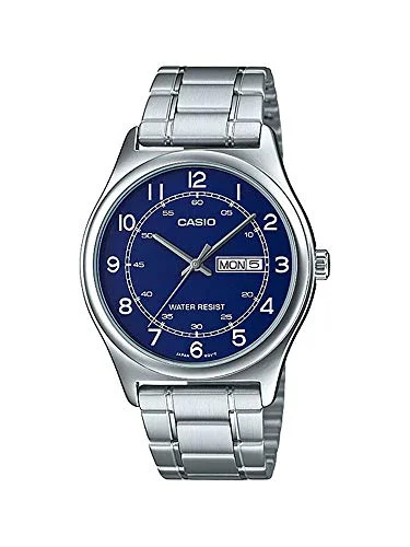 Casio MTP-V006D-2B Men's Stainless Steel Easy Reader Blue Dial Day Date Analog Dress Watch