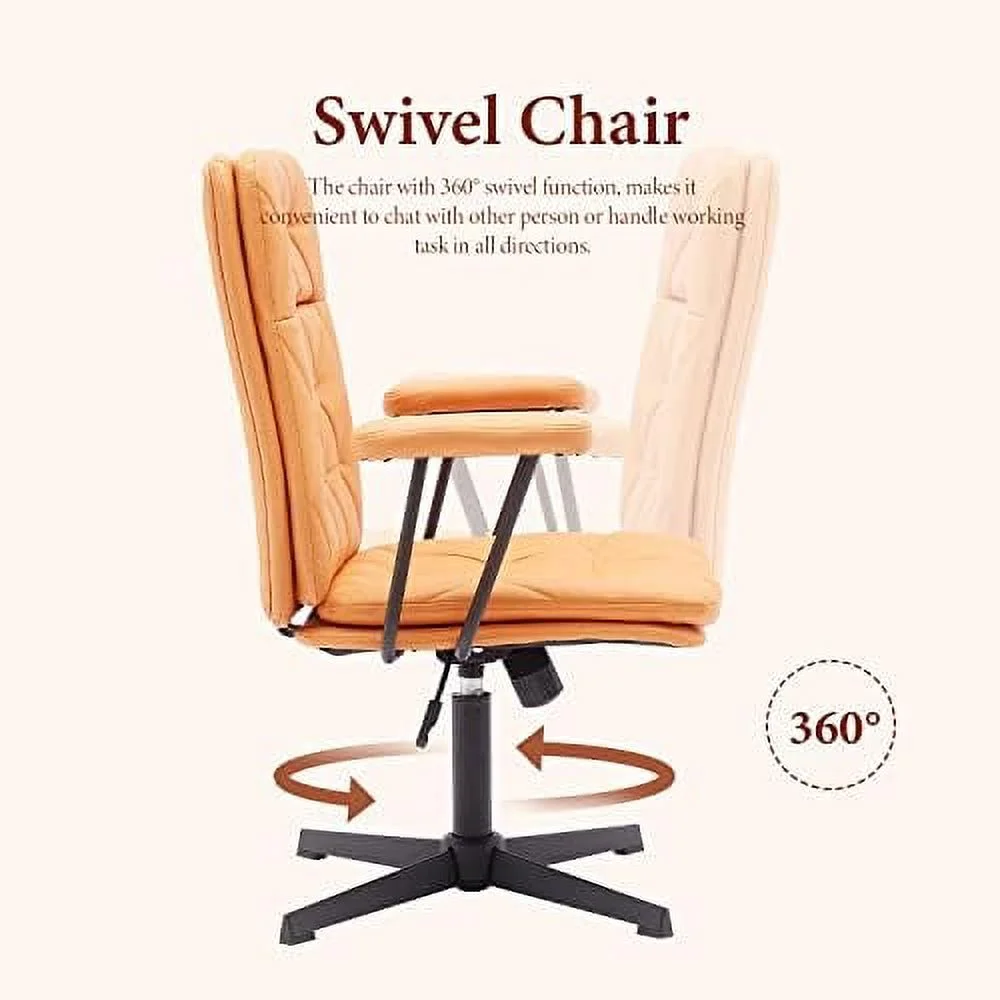 SJUIONG Ergonomic Desk Chair no Wheels Criss Cross Chair Adjustable Home Office Chair with Armrest Executive Swivel Mid Back Chair Brown