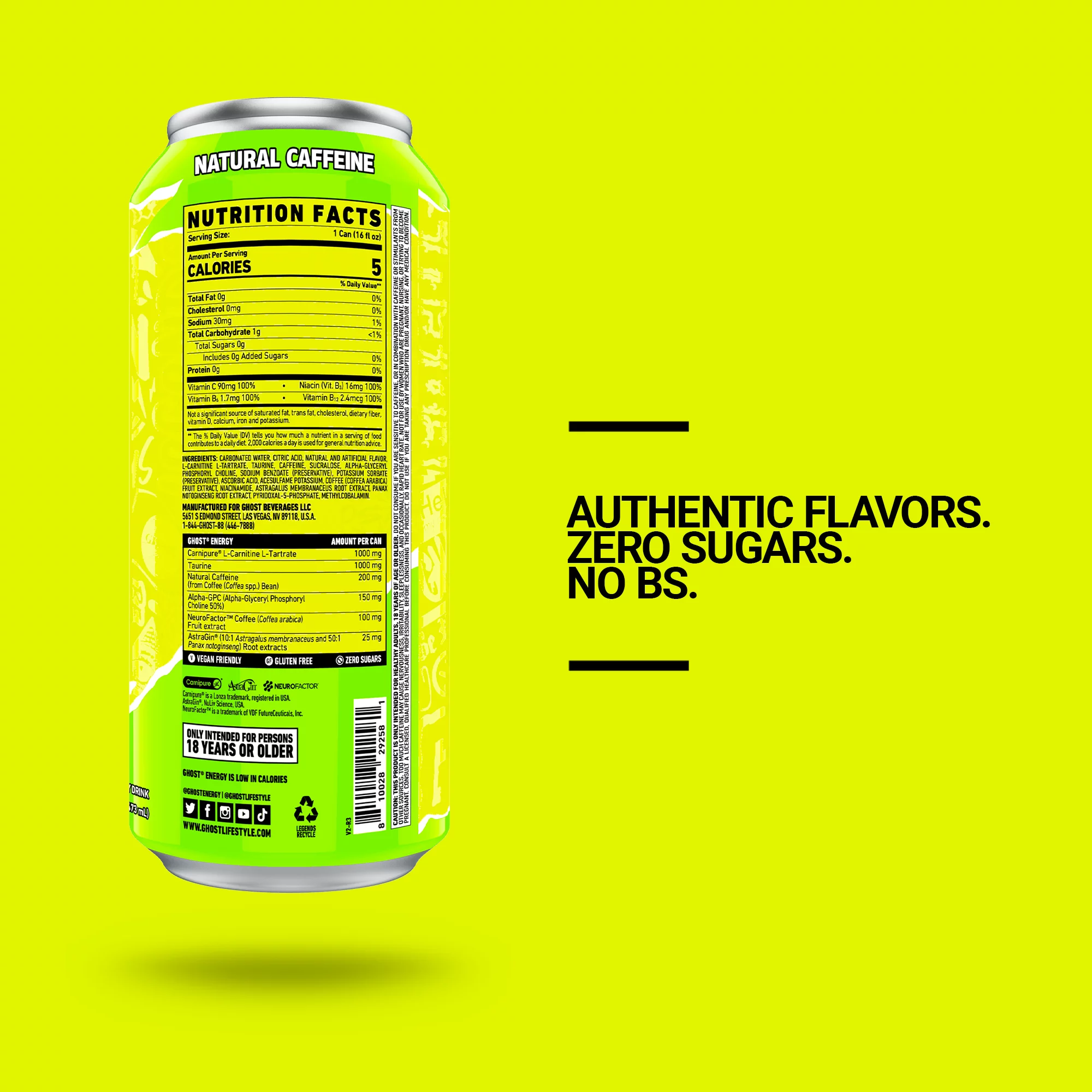 GHOST Zero Sugar Energy Drink, Citrus, 16 oz Can, 12 Pk