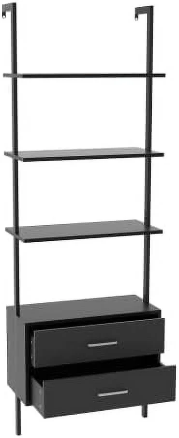 ZWNLKQG Ladder Bookshelf with 2 Drawers  3-Tier Display Bookcase  Shelves Plant Flower Stand with Metal Frame  Wall Mount Required