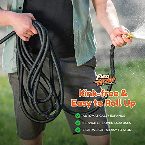 Flexi Hose Upgraded Expandable Garden Hose 75 FT Extra Strength 3/4 Solid Brass Fittings