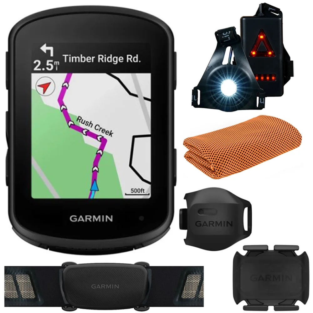Garmin 010-02695-10 Edge 840, Compact GPS Cycling Computer with Sensor Bundle with Workout Cooling Sport Towel and Deco Essentials Wearable Commuter Front and Rear Safety Light
