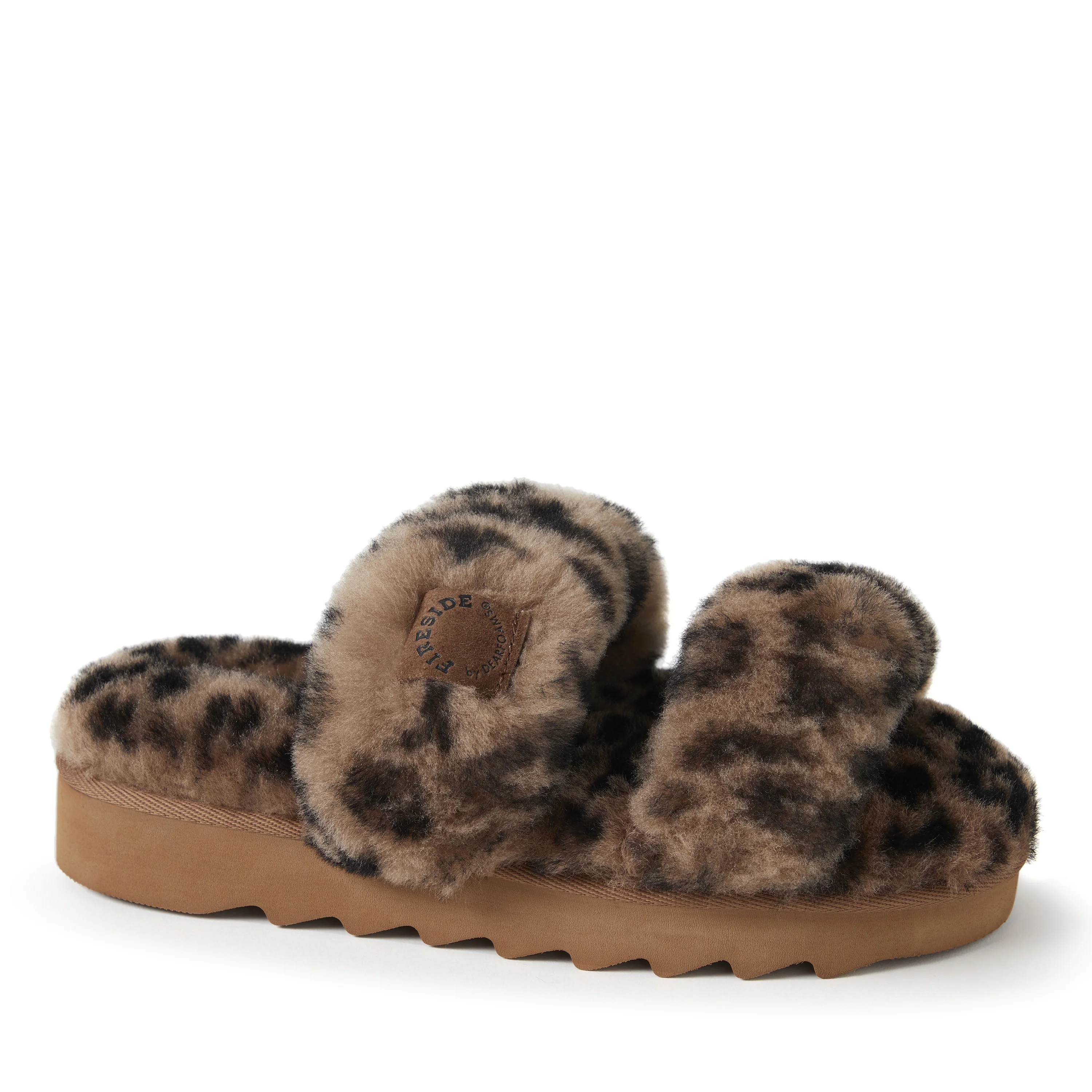 Dearfoams Women's Benalla Shearling Double Band Slide on Sawtooth Outsole