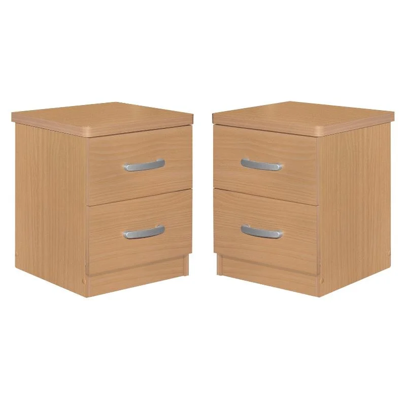 Home Square Faux Wood 2 Drawer Nightstand in Beech - Set of 2