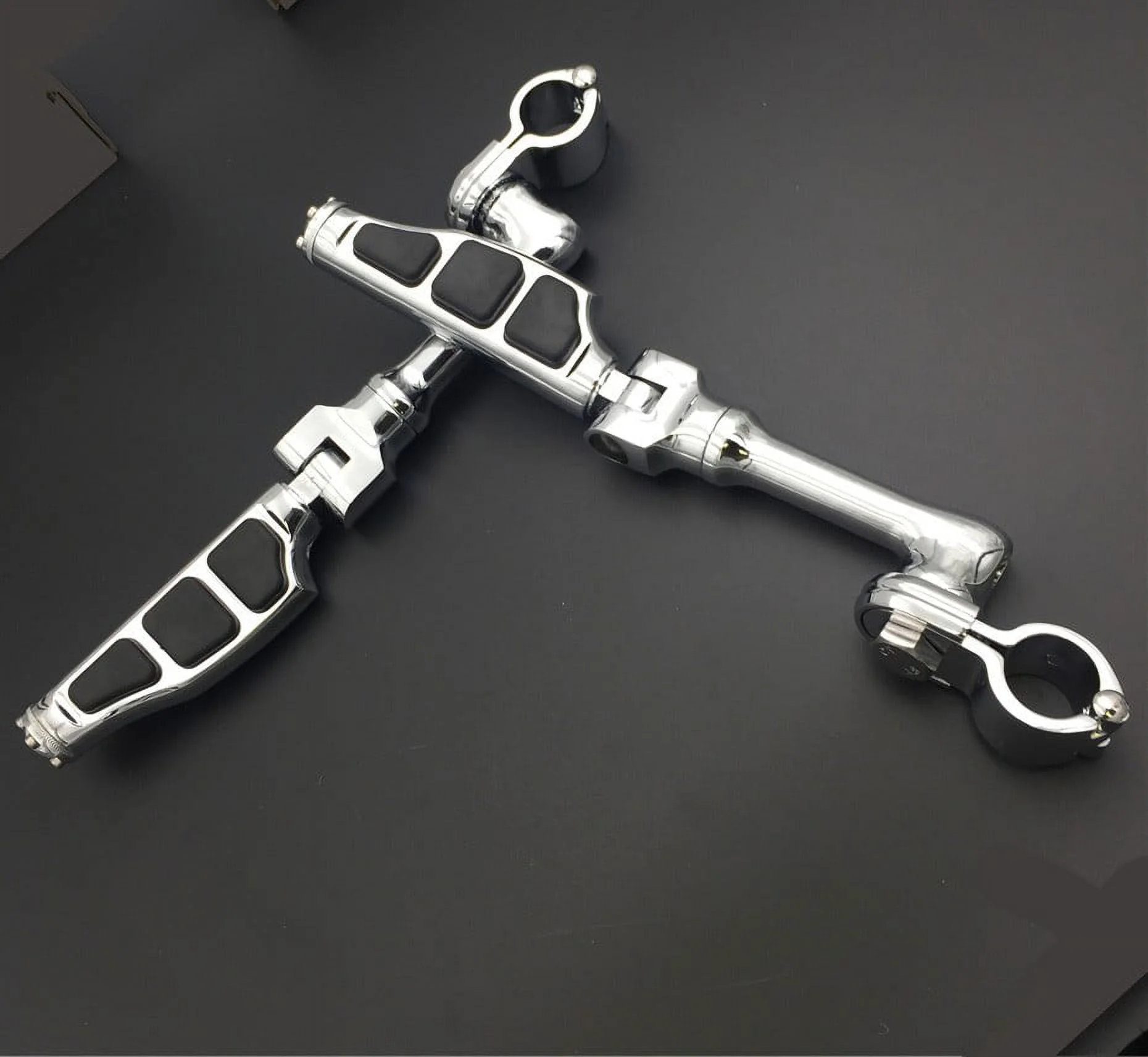 HTT-MOTOR Chrome Long Angled Peg Mounting Kit with Flat End Foot Peg Footrest For Bike with 1-1/2 inch (1.5