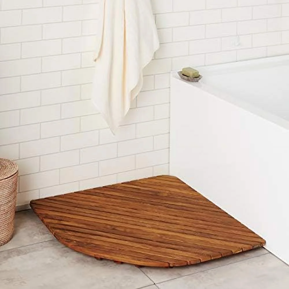 Erika Corner Shower Spa Mat In Solid Teak Wood And Oiled Finish, X-Large, 30