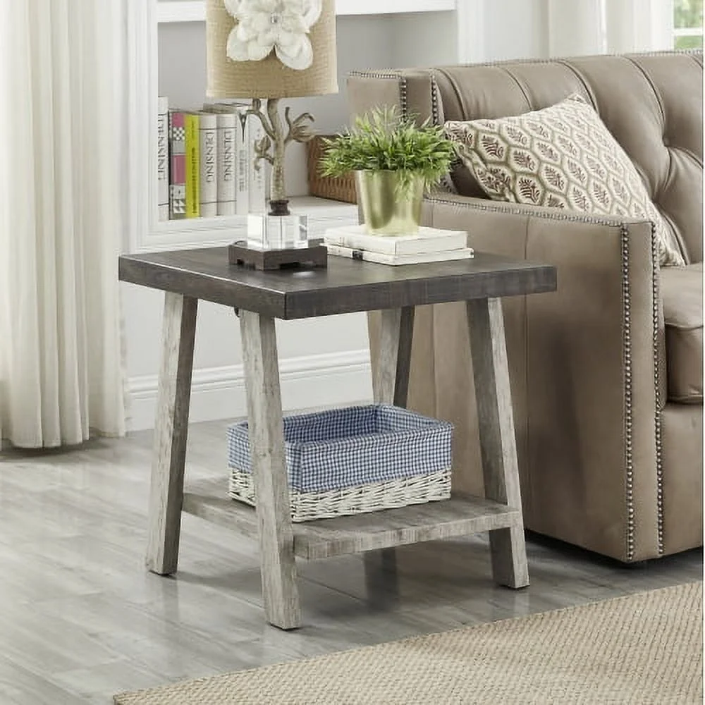 YLtoohoom Athens Contemporary Two-Tone Wood  End Table in Weathered Walnut and Gray