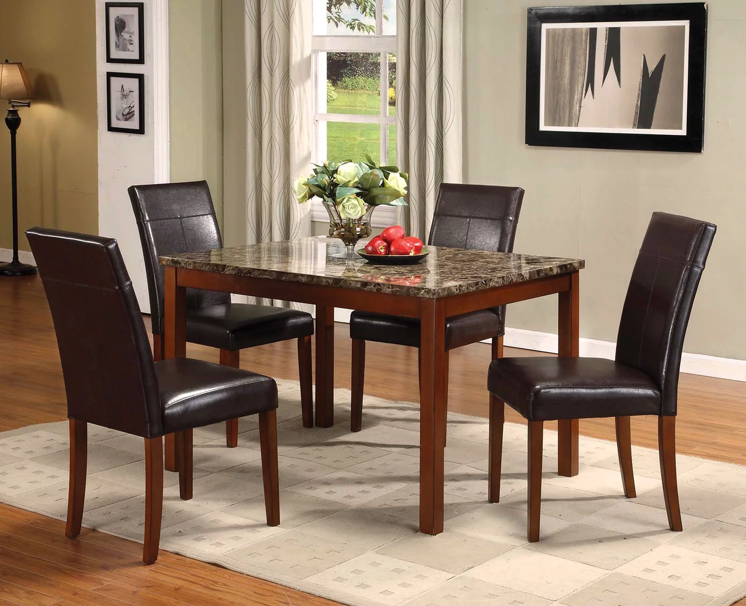 ACME Portland 5-Piece Pack Dining Set, Brown Faux Marble & Cherry