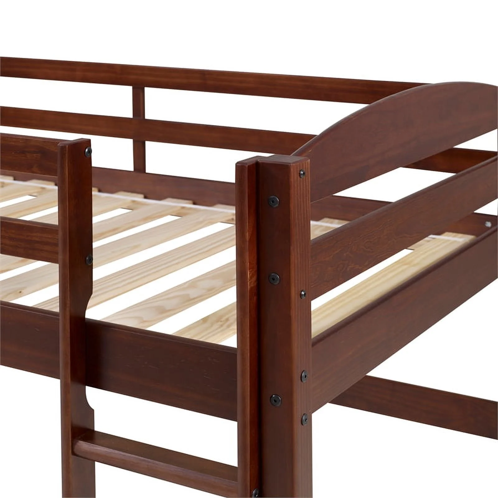 Solid Brown Wood Low Twin Loft Bed - Walnut