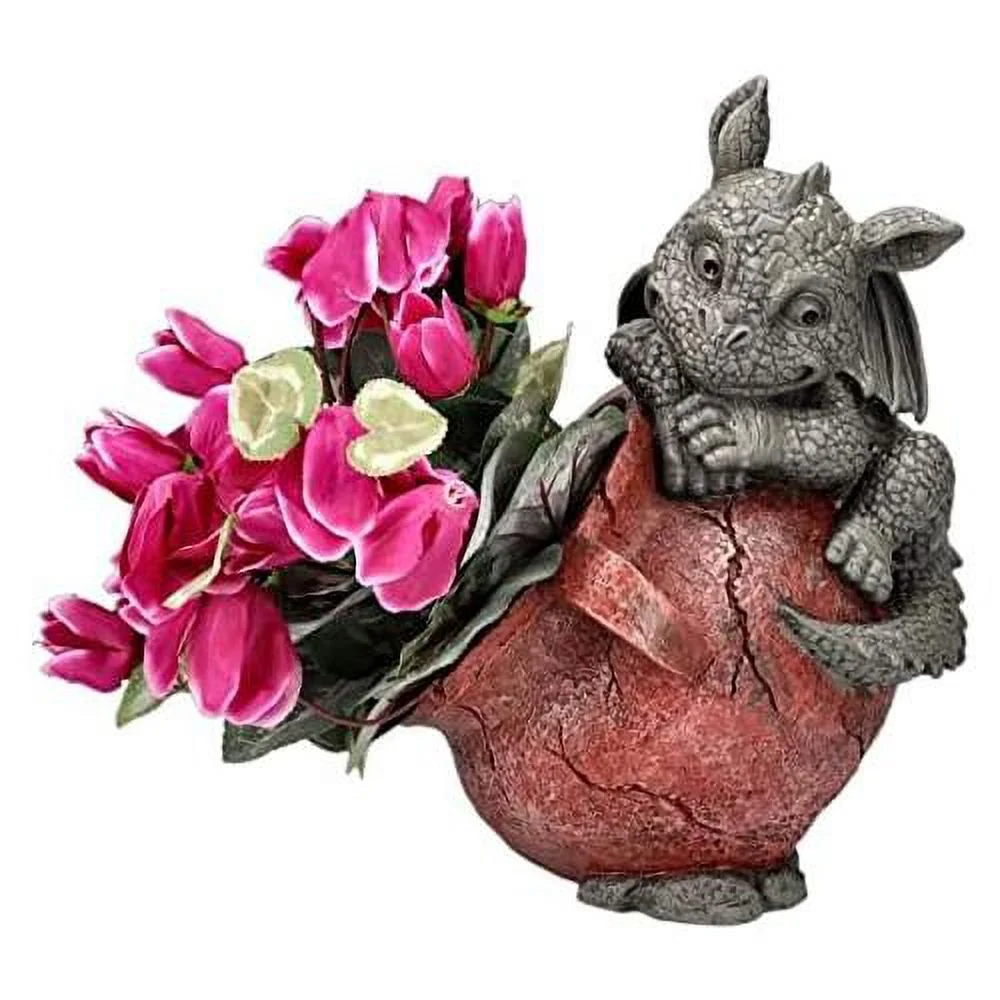 Playful Garden Dragon Planter Garden Display Decorative Accent Sculpture Stone Finish 10 Inch Tall