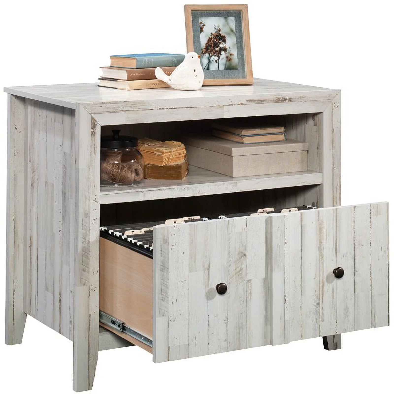 Sauder Dakota Pass 1-Drawer Lateral File with Open Shelf, White Plank Finish