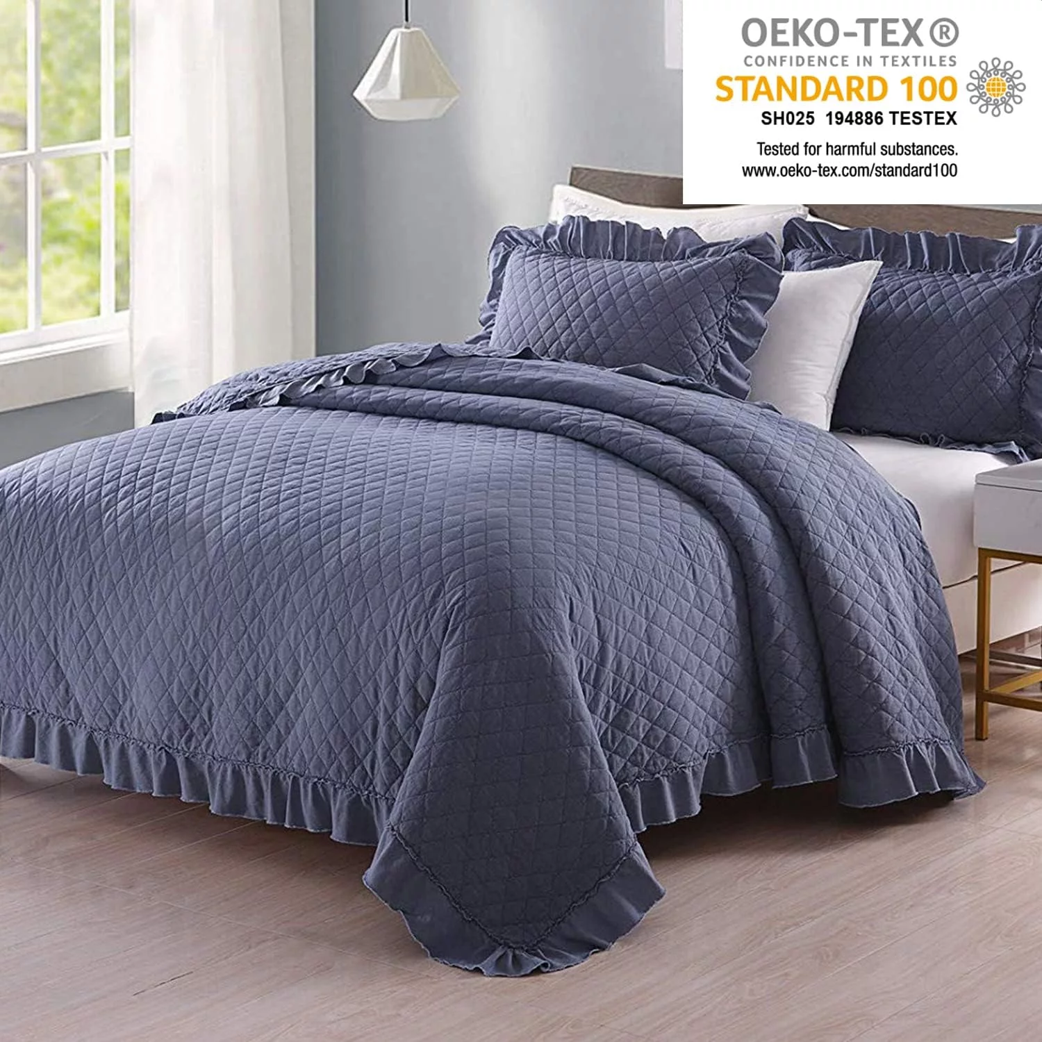 Quilts Set King, Stone Washed Microfiber 3 Pieces Bedspreads Coverlet With Ruffle - Super Soft, 320GSM Oversized Vintage Quilt Set Women (Burgundy, King(104