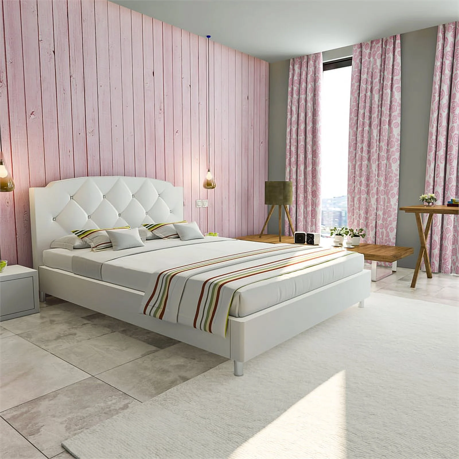 Atlin Designs Modern Faux Leather Tufted Queen Platform Bed in White