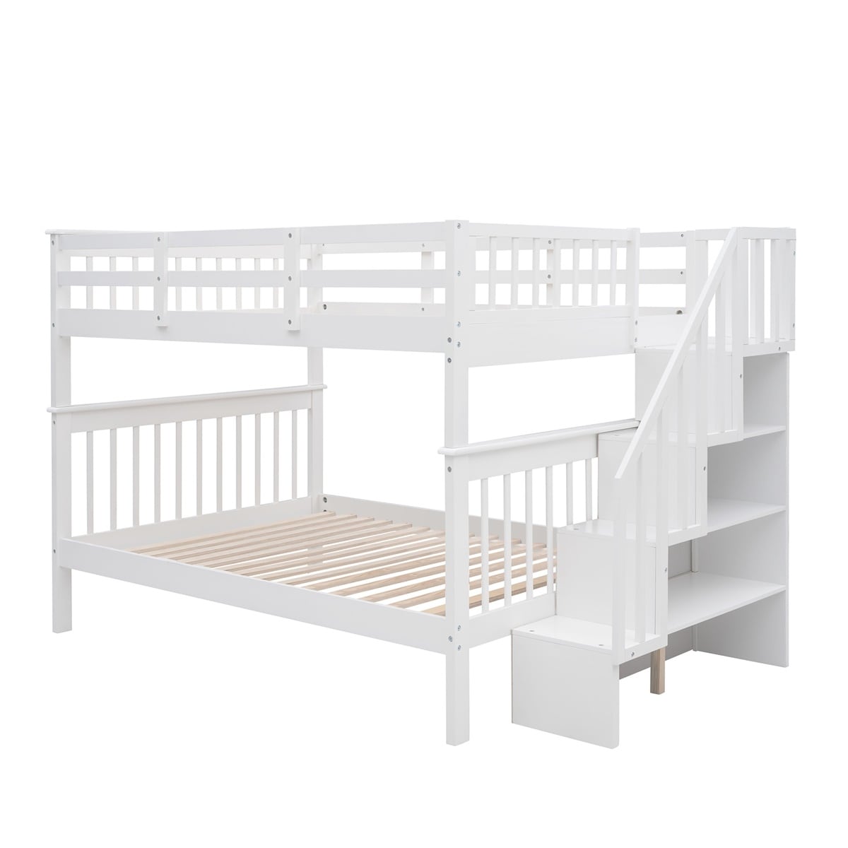 MERAX  Wood Full over Full Stairway Bunk Bed with Shelves Espresso