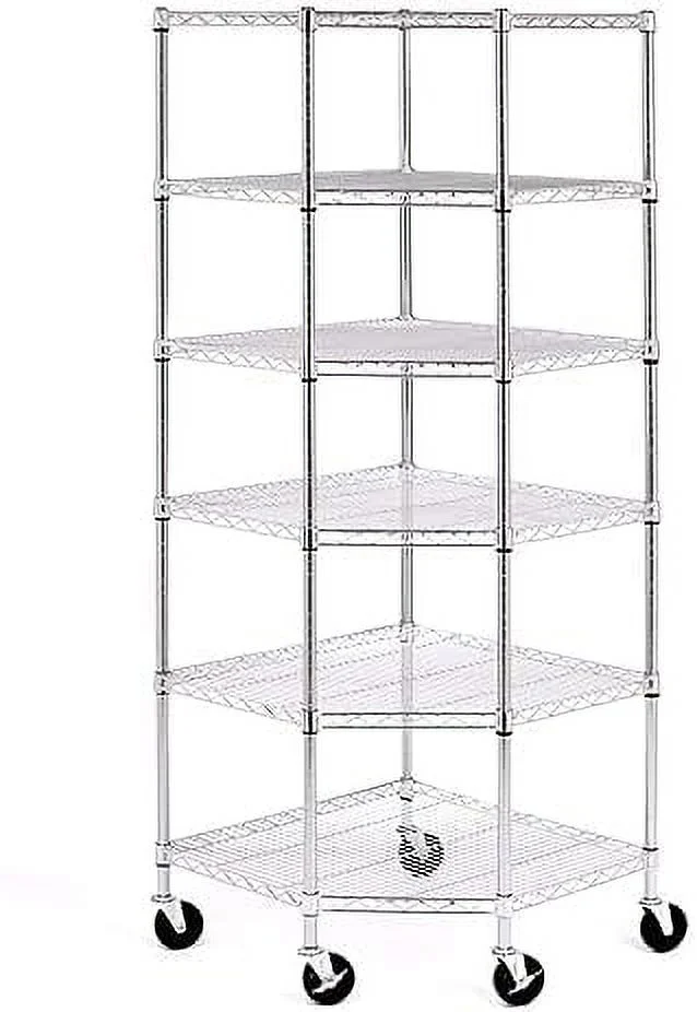 JYHOME Commercial 6-Tier Wall Corner Metal  Shelves  72" H Standing  Units on Wheel Casters  Adjustable Steel Wire Shelving Rack (Chrome)