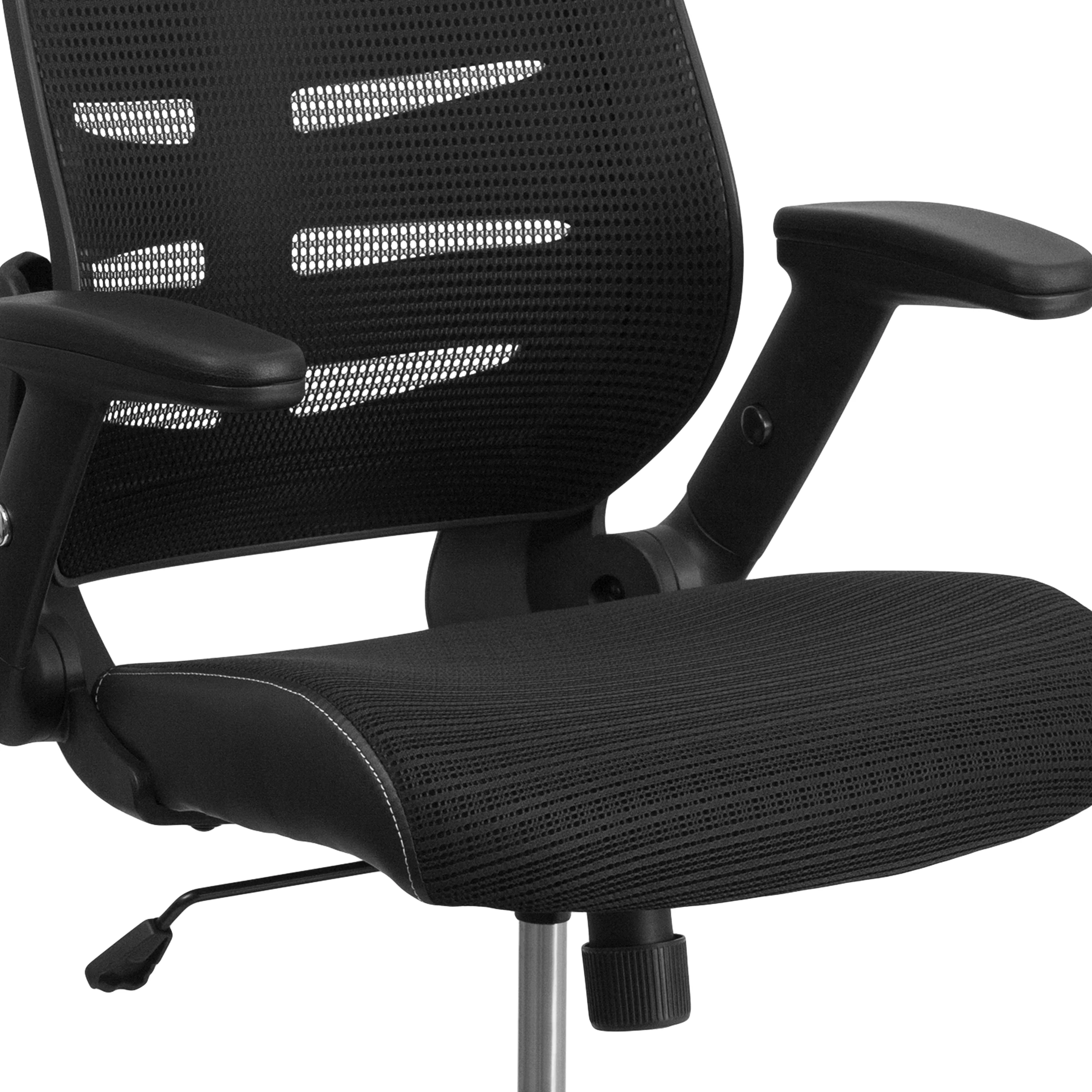 Emma + Oliver High Back Black Mesh Swivel Ergonomic Office Chair with Adjustable Flip-Up Arms