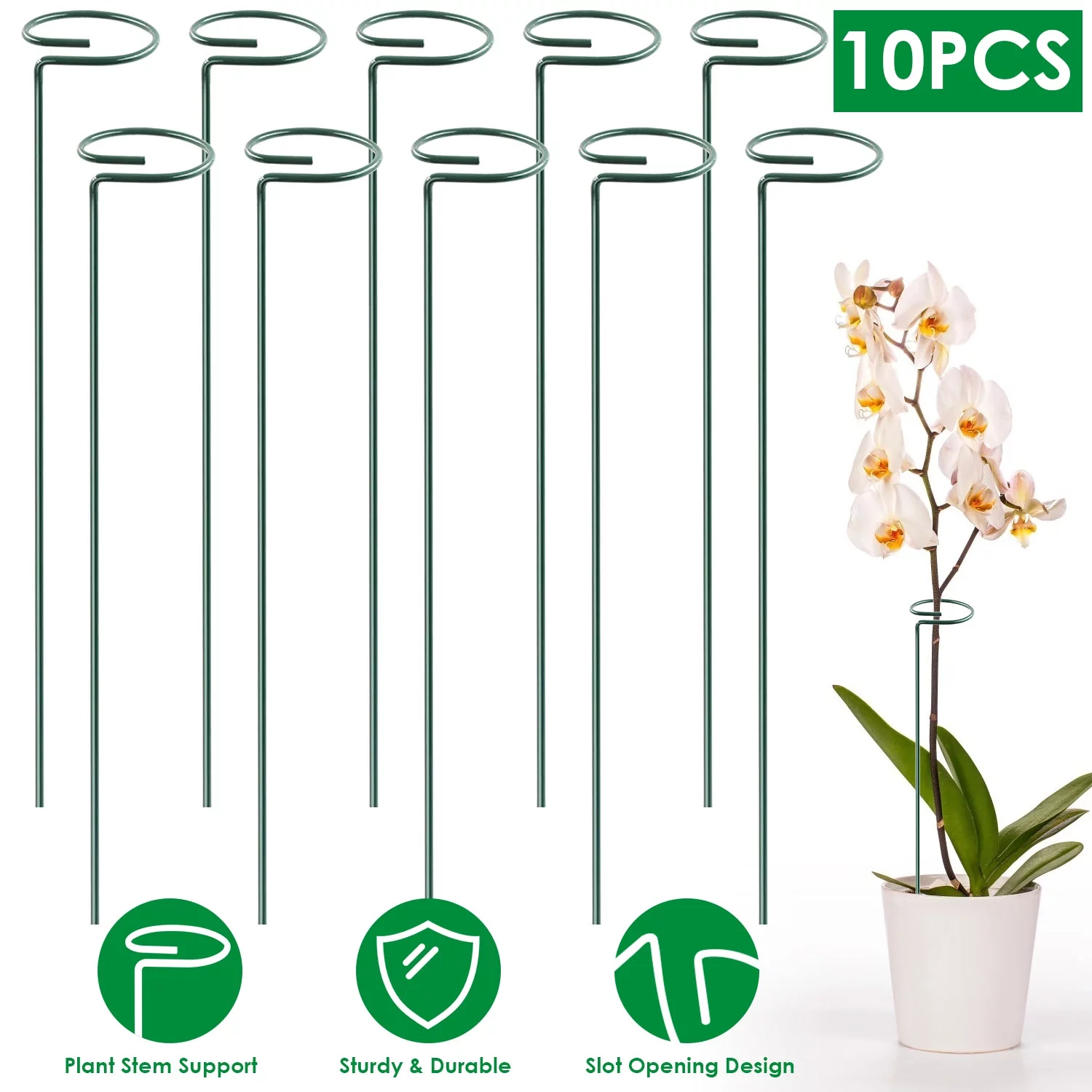 10Pcs 10in Plant Support Stakes Garden Flower Single Stem Support Stake Iron Plant Cage Support Ring for Tomatoes Orchid Lily Peony Rose Flower Amaryllis Iris Stem