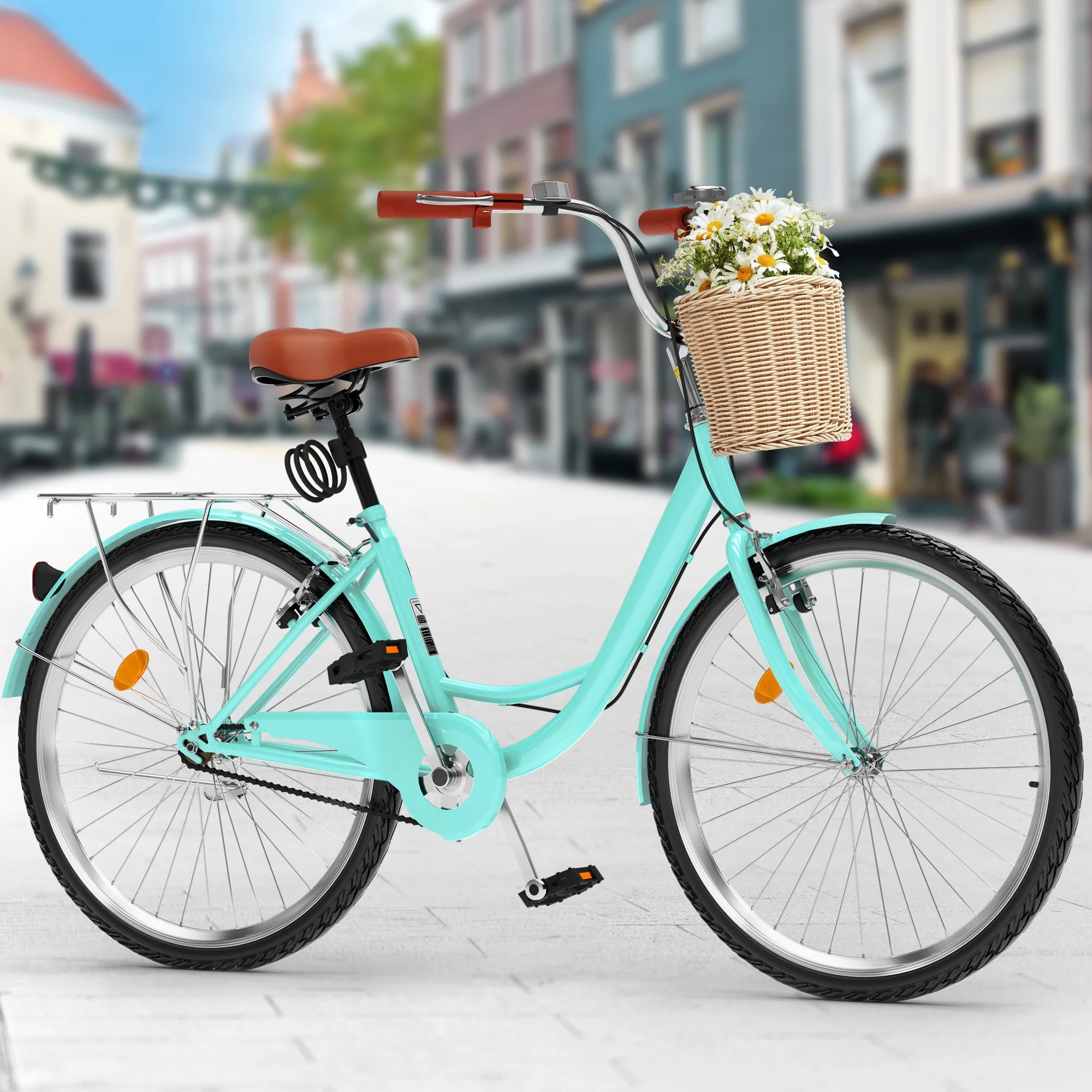 Dextrus 26 Inch Beach Cruiser Bike for Women - 1 Speed Commute Bike for Adults - Womens Bicycle with Adjustable Seat in Mint Green