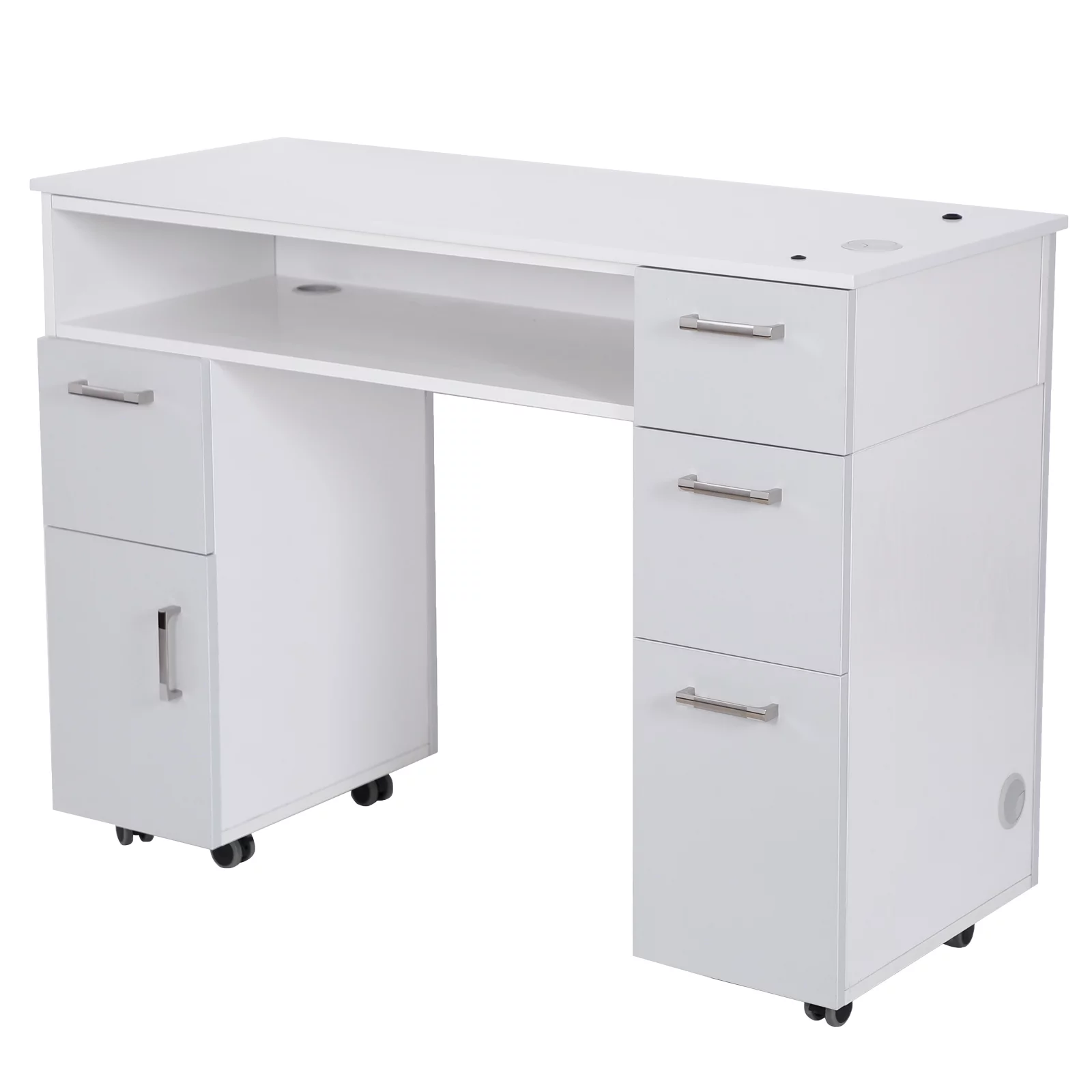 Milan Manicure Table, Nail Station for Beauty Salon Furniture & Equipment, Stone Top Acetone Resistant Large Storage Space, Ash Grey