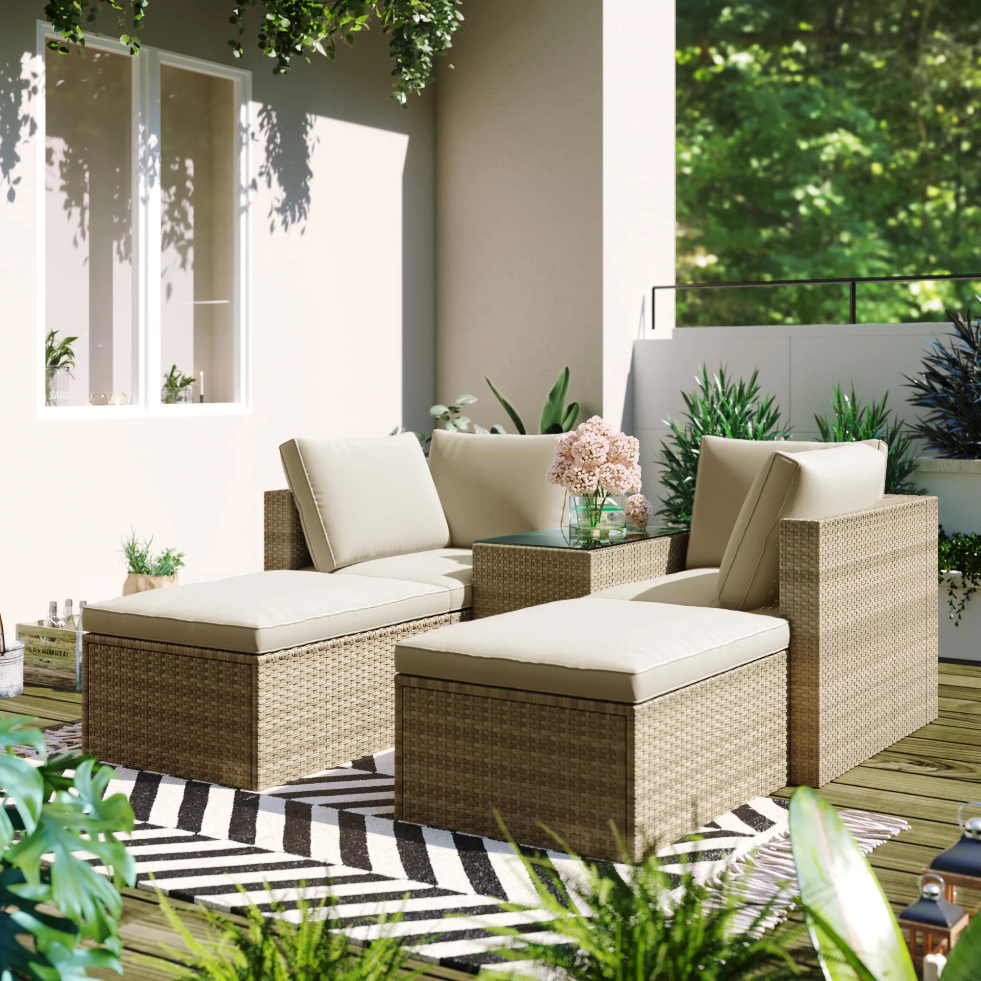 5 Pcs Patio Furniture Set Wicker Rattan Sofa Set Patio Conversation Set Patio Outdoor Furniture Sets Rattan Wicker Sectional Sofa for Patio Garden Poolside Deck