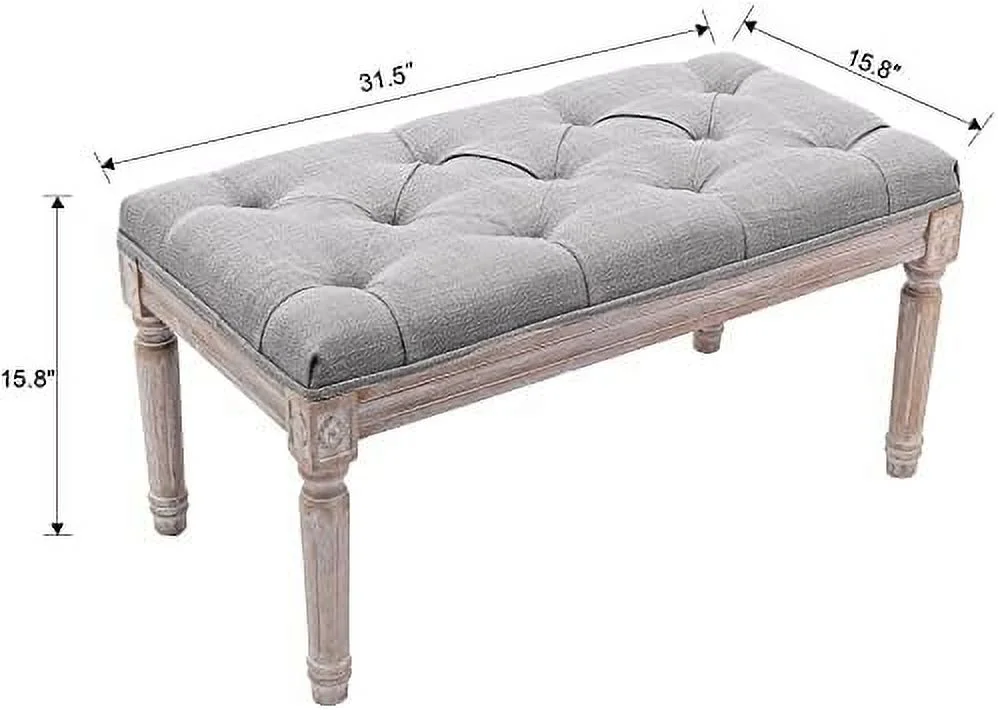 CHYTGBV Fabric Entryway Bench  French Vintage Tufted Upholstered Bedroom Bench Cushion Small Bench Seat  Beige