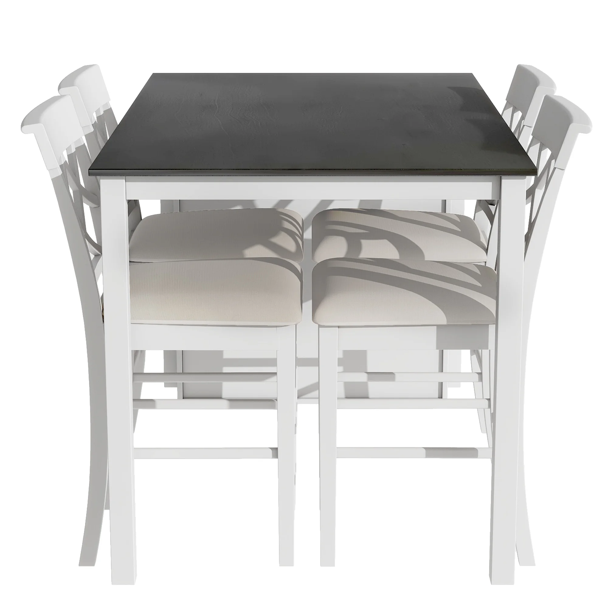 DeeHome TOPMAX Counter Height 5-piece Solid Wood Dining Table Set, 59*35.4Inch Table with Wine Rack and 4 Upholstered Chairs, White