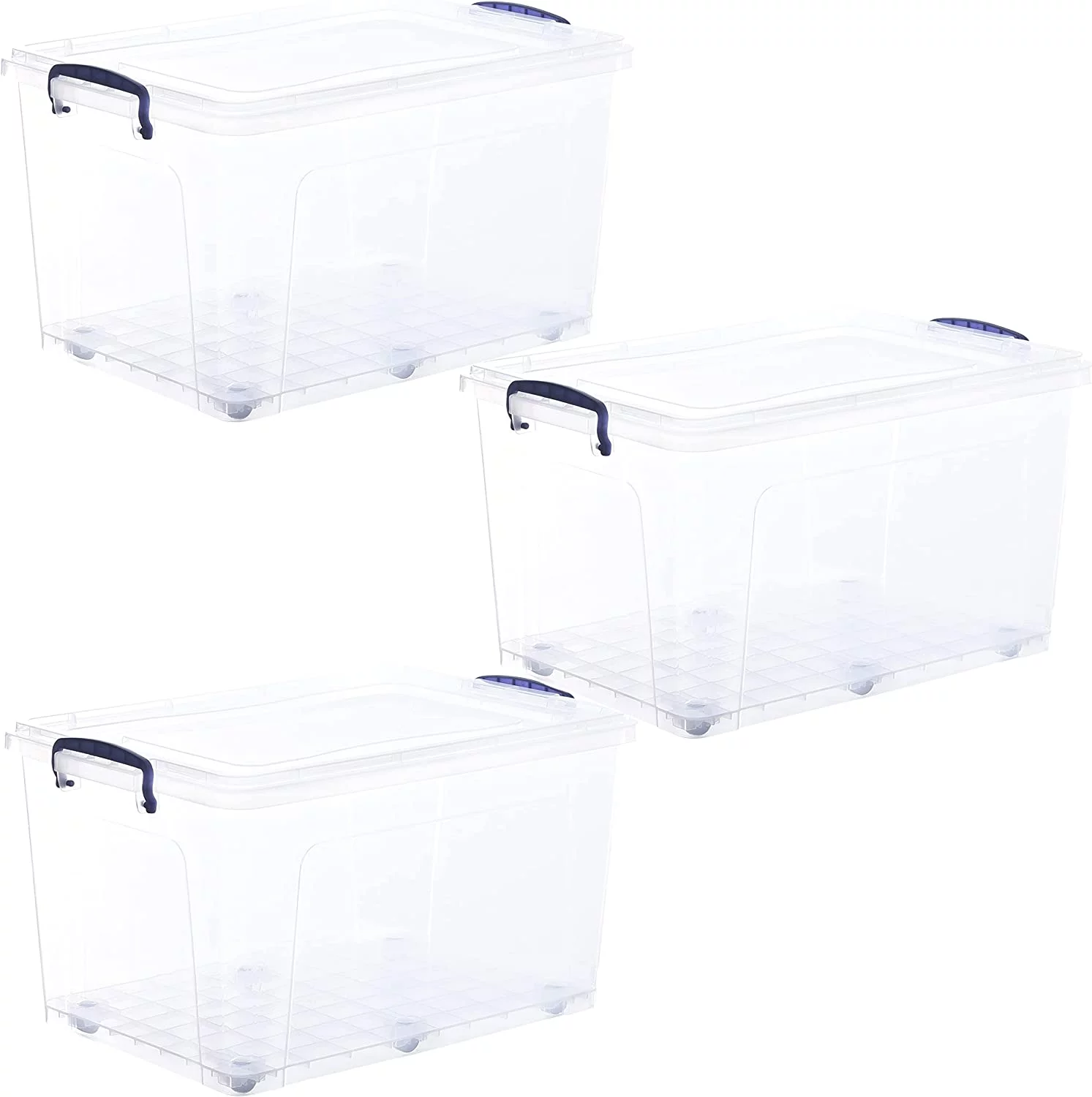Superio Storage Containers With Wheels (3 Pack), Stackable Large Storage Containers With Lids, Durable Latches (44 Quart)