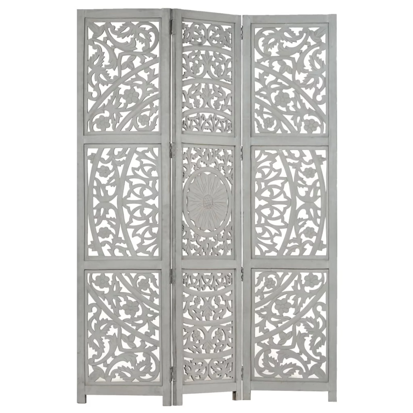 Hand carved 3-Panel Room Divider Gray 47.2