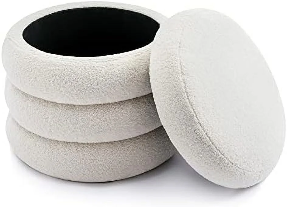 CHGTYS Ottoman with  for Living Room  White  Ottoman Bench  Sherpa Boucle Ottoman  Round Vanity Stool for Dressing Room  Bedroom  Entryway Bench with