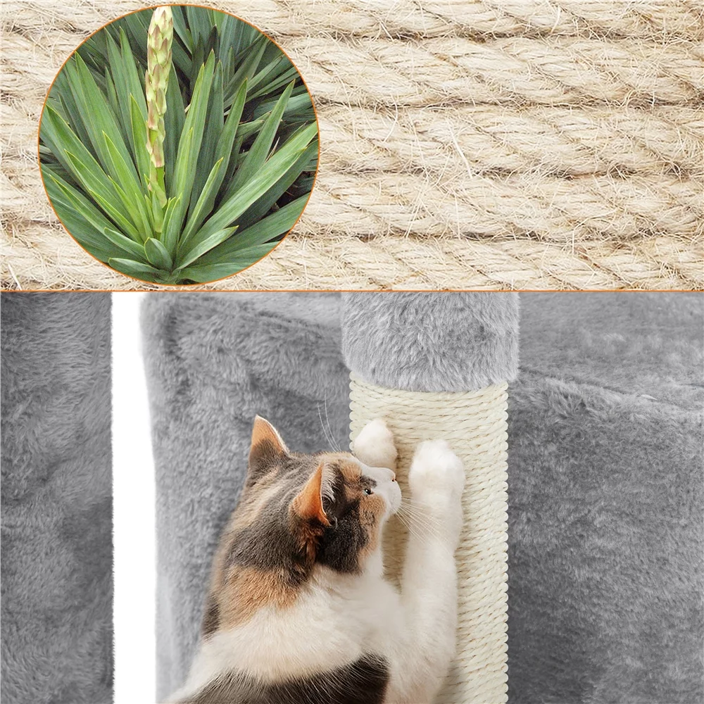 Topeakmart 34.5 in Cat Tree Condo Scratching Post Tower with Basket, Light Gray