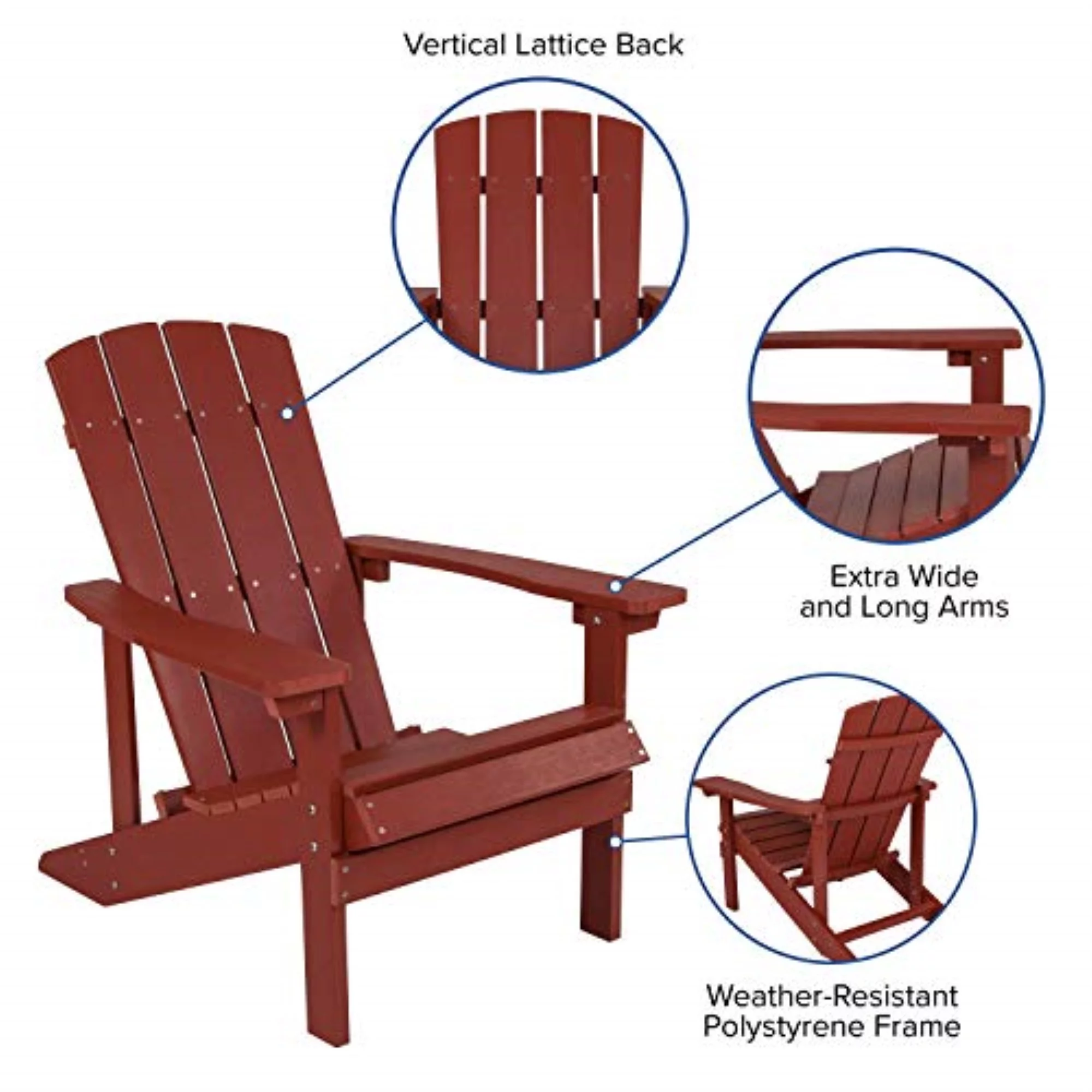 Flash Furniture Charlestown 3 Pcs Iron Wood Burning Fire Pit Set With Adirondack Chairs, Red