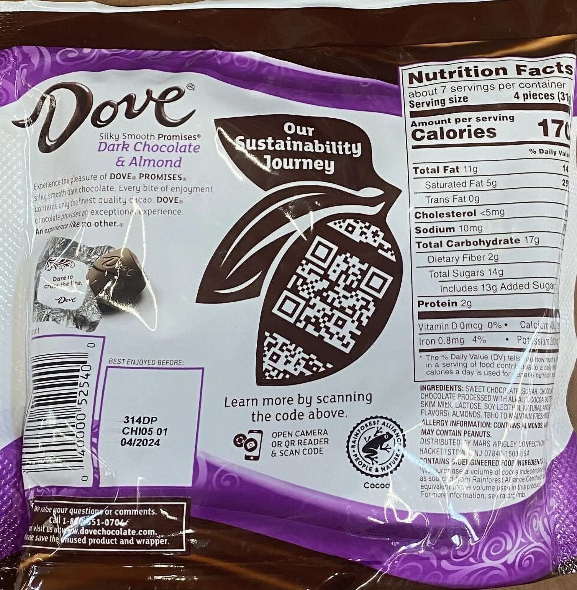 Dove Dark Chocolate & Almond Silky Smooth Promises Candy Bag 7.61 Oz