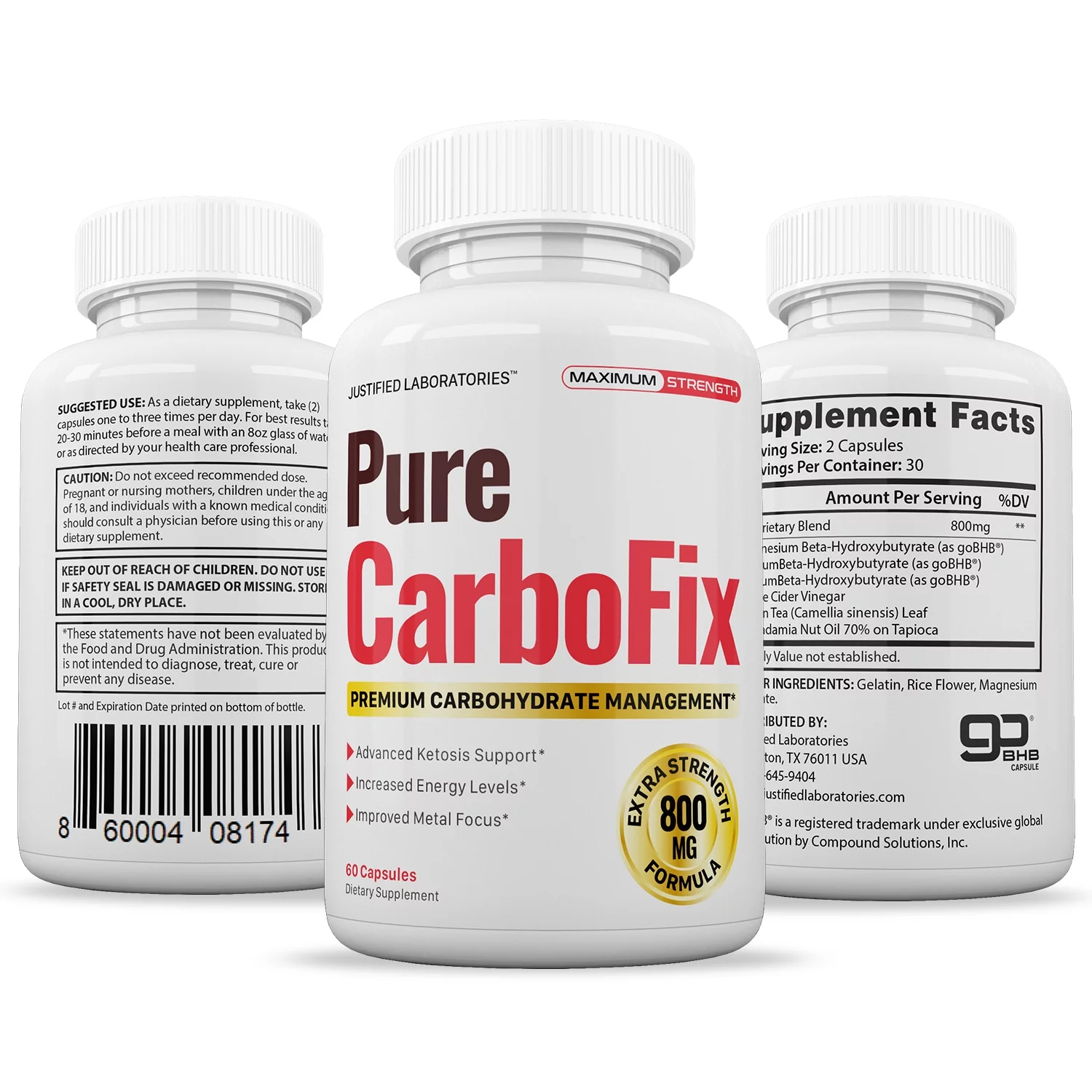 Justified Laboratories Pure Carbo Fix Carbohydrate Weight Loss Supplement 60 Capsules
