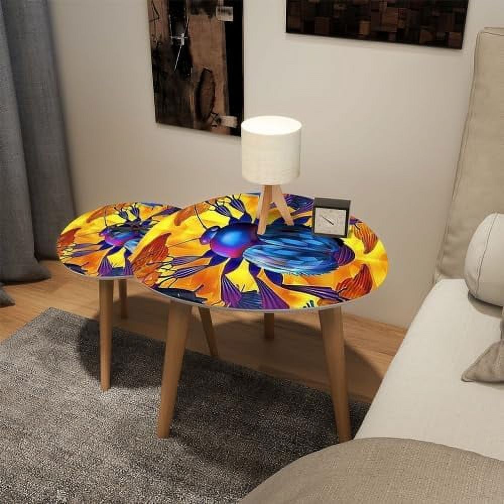 RSJIWOGZ Small Coffee Nesting  Stained Glass Style Pair Bright Fishes Water Triangle End  Center   Modern   Room Bedroom Balcony