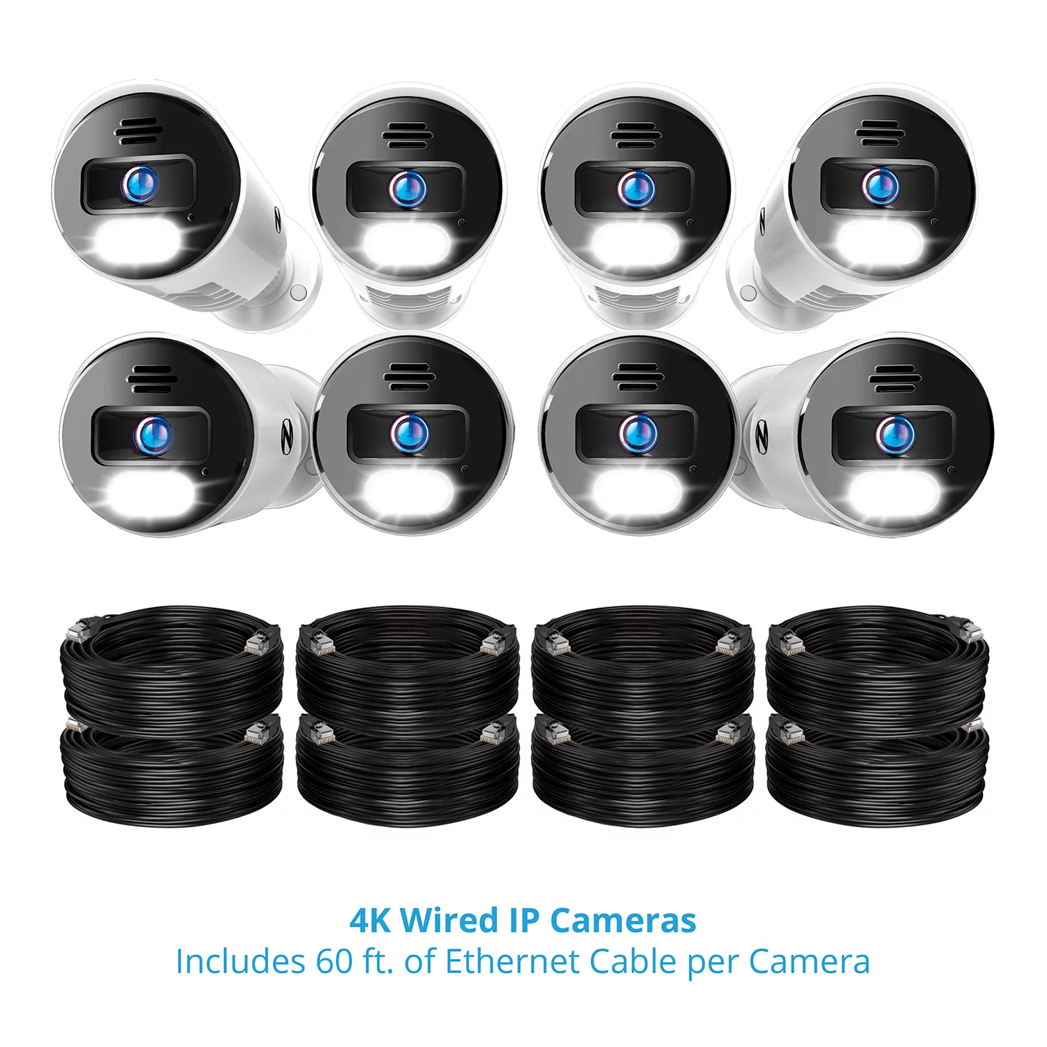 Night Owl 8 Channel 4K Bluetooth NVR with 2TB Hard Drive and 8 Wired IP 4K Spotlight Cameras with 2-Way Audio and Audio Alerts and Sirens