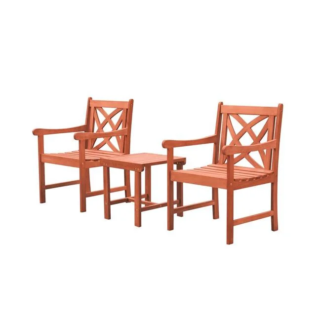 Malibu Outdoor Patio 3-Piece Wood Dining Set - Tan - 22in. L X 24in. W X 34in. H
