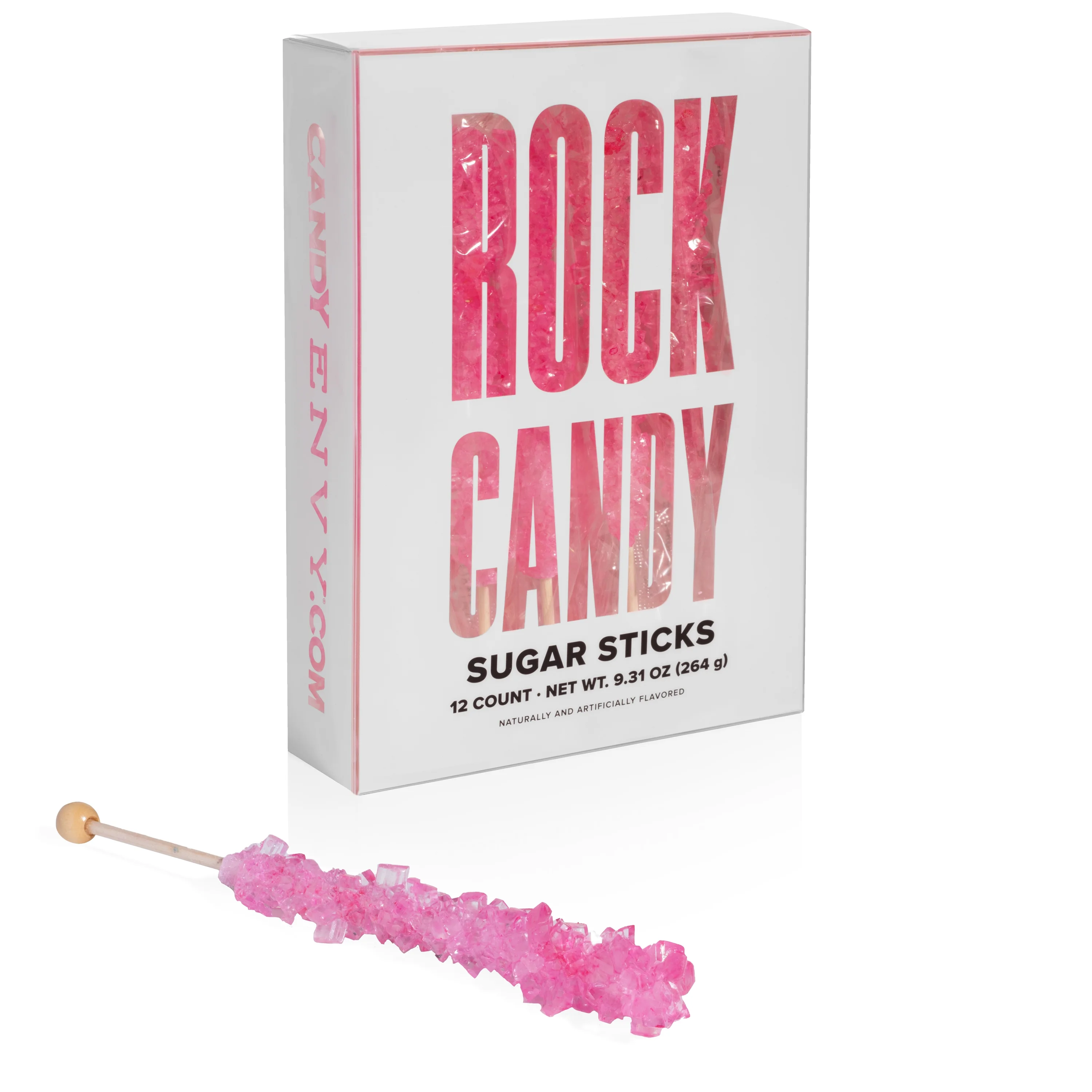 Candy Envy Light Pink Rock Candy Sugar Stick, Cherry Flavor, 12 Ct. Individually Wrapped