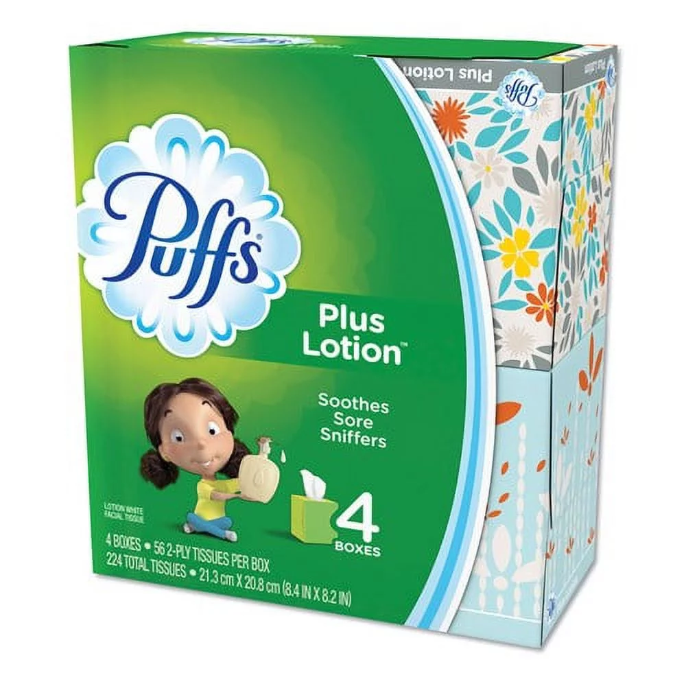 Puffs 34899 Plus Lotion Facial Tissue - 56 Sheets Per Box - 24 Boxes Per Carton