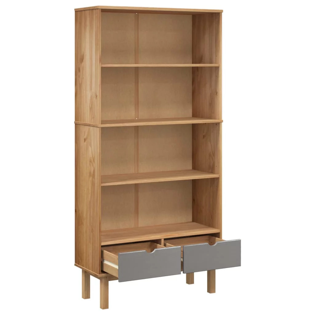 Suzicca Bookcase OTTA with 2 Drawers Brown and Gray Solid Wood Pine