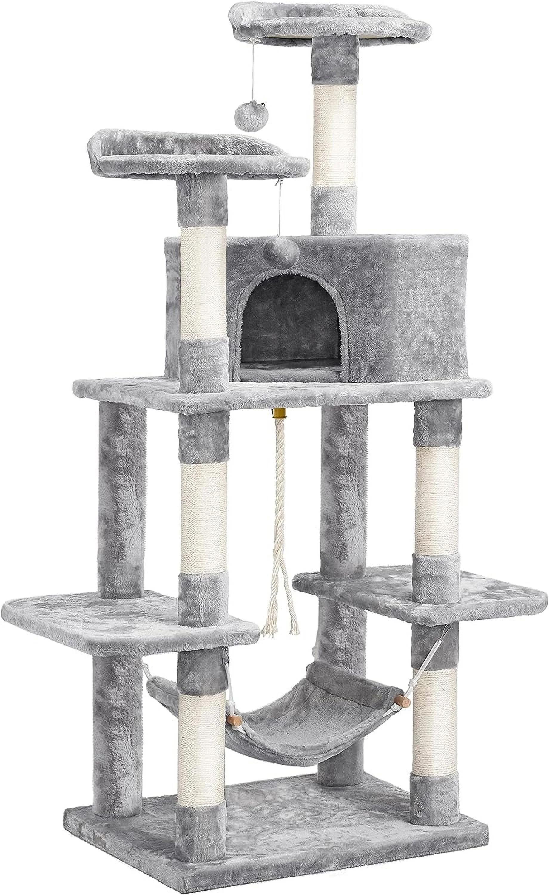 Multi-Level Cat Tree Cat Tower, 59''H Activity Center Tower Stand Furniture with Scratching Posts, Plush Perch & Hammock