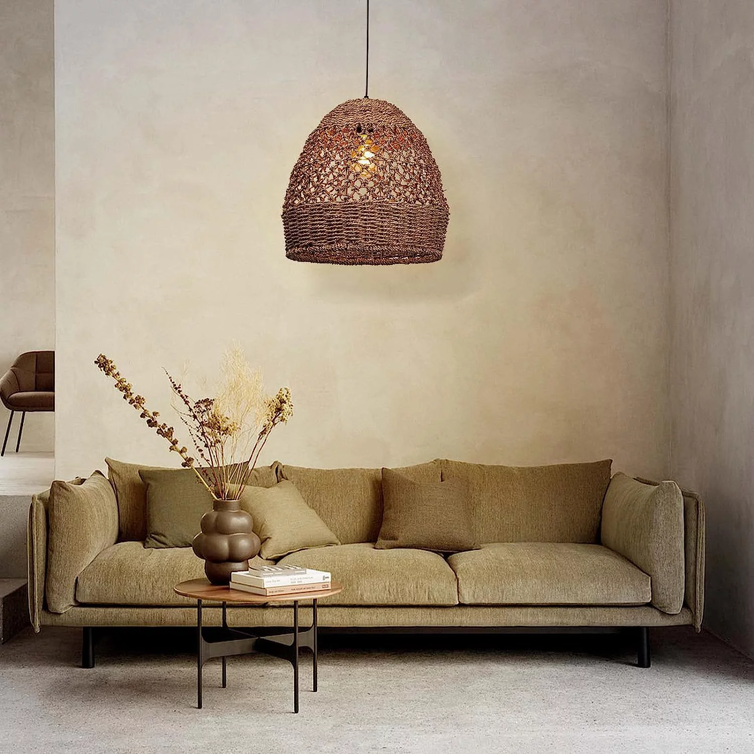 Woven Pendant Lights, Modern Boho Hanging Lamp with Handwoven Woven Rattan Shade, Farmhouse Coastal Pendant Light Fixtures for Kitchen Island, Dining Room, Bar, Foyer Hallway