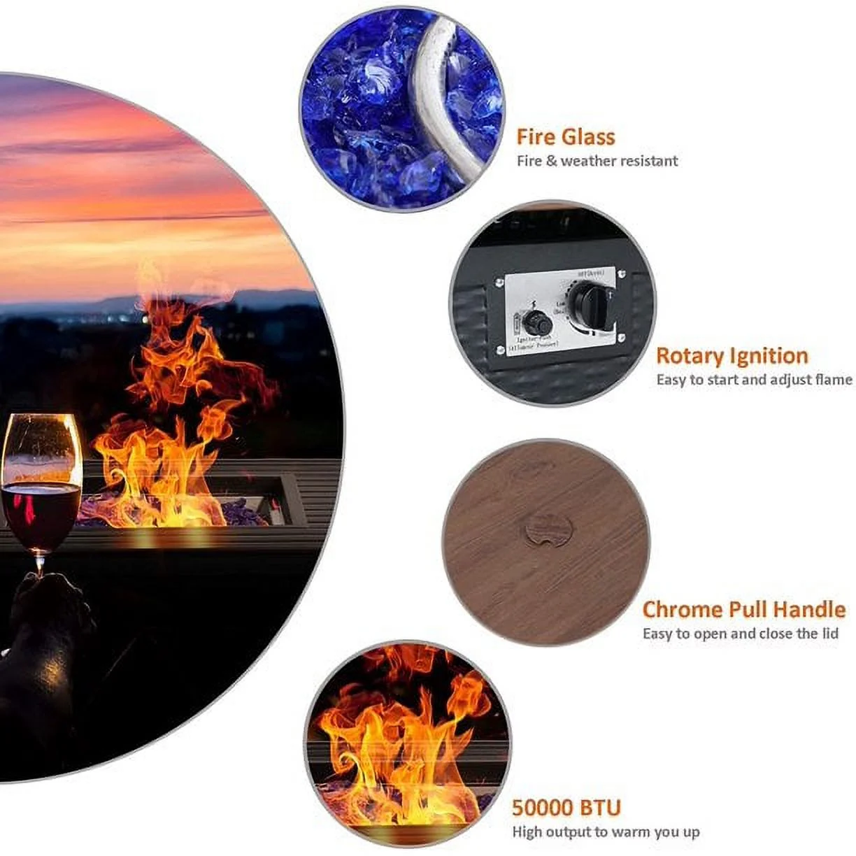 MF Studio 5 Pieces Patio Gas Fire Pit Set, a Fire Pit Table with LidPit & 4 Pieces Outdoor Swivel Chairs for Yard