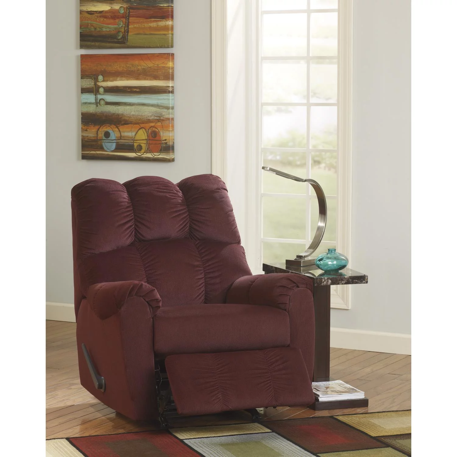 Flash Furniture Signature Design by Ashley Raulo Rocker Recliner in Burgundy Fabric